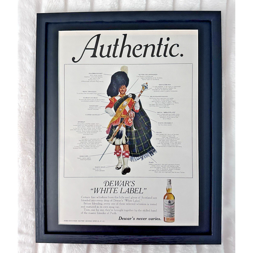 Framed 1969 Dewar's White Label Scotch Magazine Print Ad Highlander